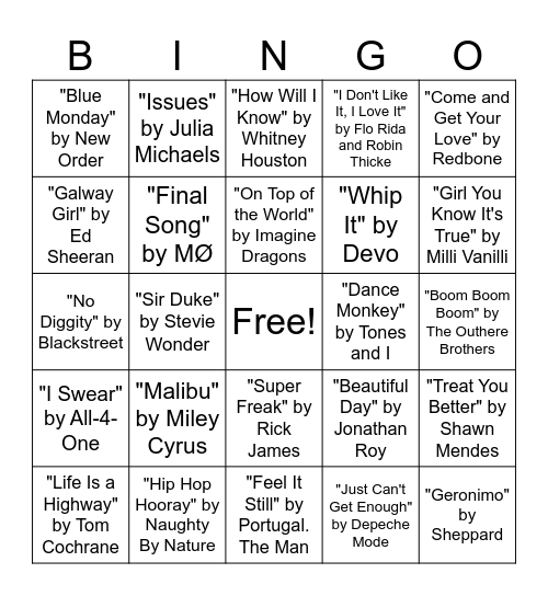 Music Bingo Hits Round #4 Bingo Card