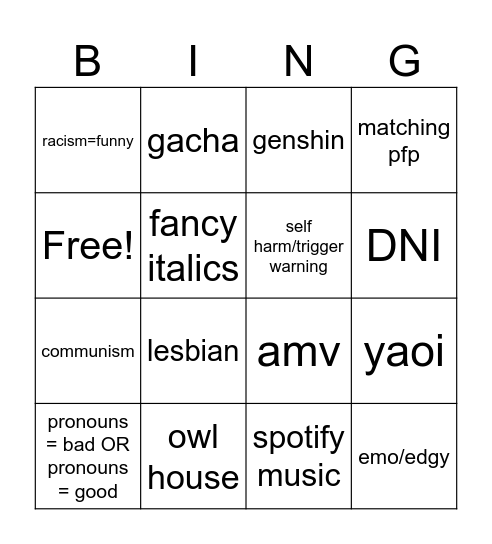 Untitled Bingo Card
