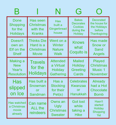 REL Holiday Virtual Bingo Card