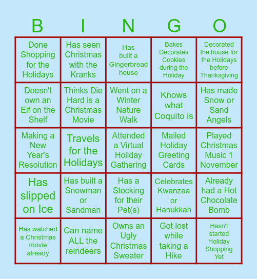 REL Holiday Virtual Bingo Card