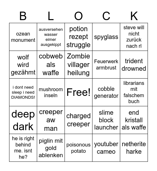 Minecraft Movie Bingo Card