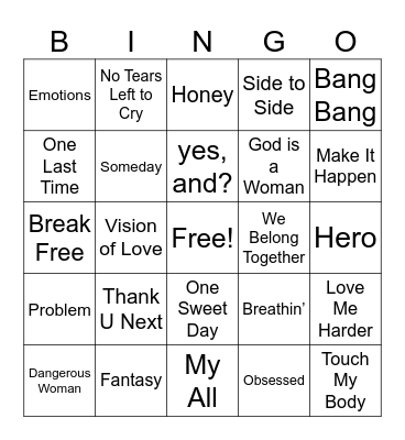 MARIAH VS ARIANA Bingo Card