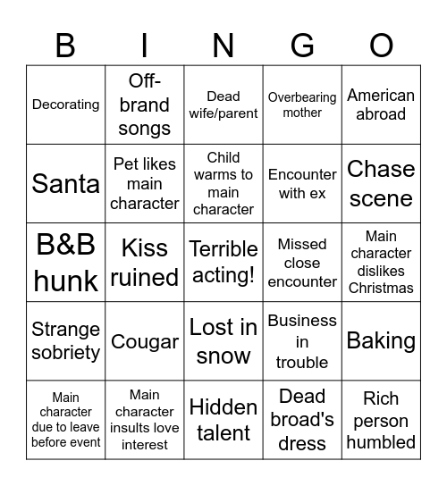 Cheesy Christmas Films Bingo Card