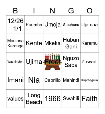 Kwanzaa Bingo Card