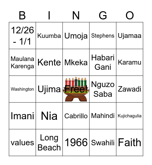 Kwanzaa Bingo Card