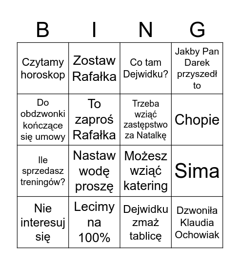 Karolina Bingo Card