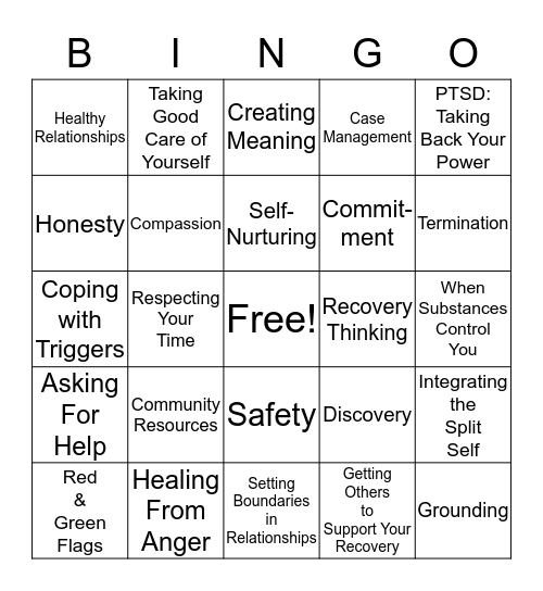 Seeking Safety Bingo Card