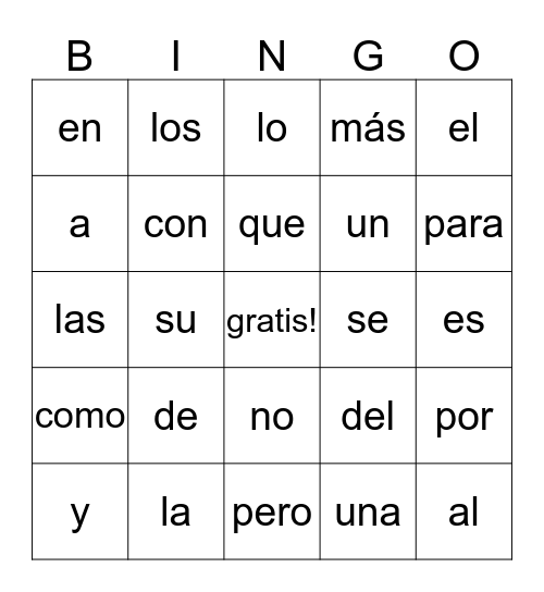 Palabras de Primera Vista  Bingo Card