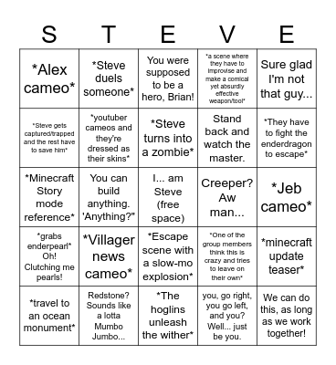 Minecraft Movie Bingo Card