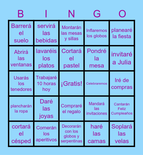 El Futuro (los regulares) y Las Fiestas Bingo Card