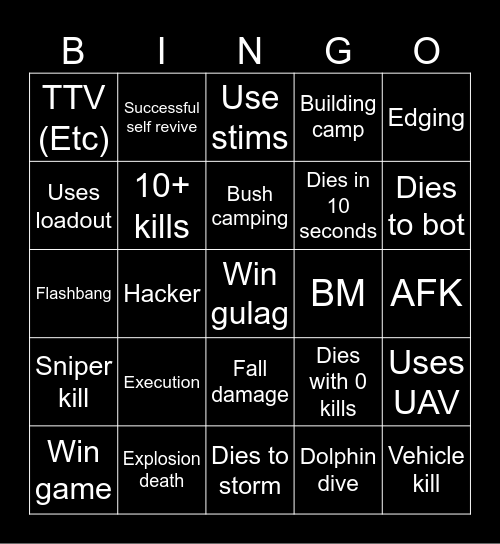 Warzone 2.0 bingo (Credits to: Big Puffer) Bingo Card