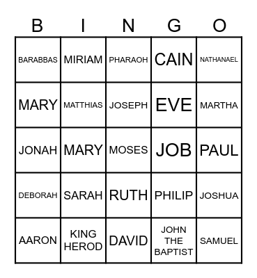 Bible Bingo Card