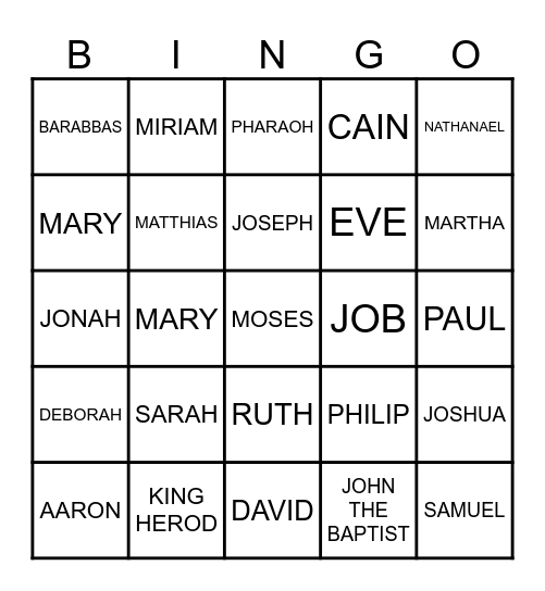 Bible Bingo Card