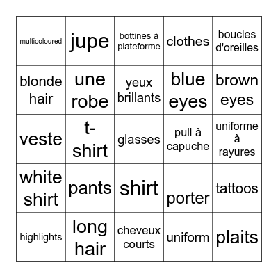 Physical description Bingo Card