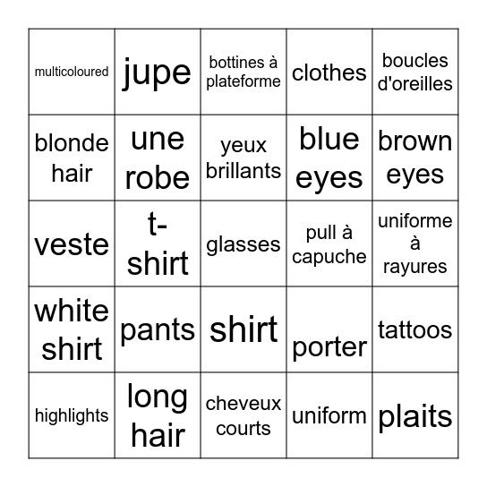 Physical description Bingo Card