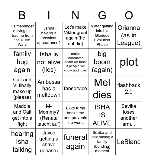 Pia & Leyla Arcane S2 Act 3 Bingo Card