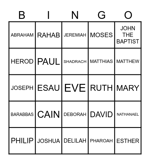 BIBLE Bingo Card