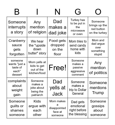 Dukes Thanksgiving Bingo Card