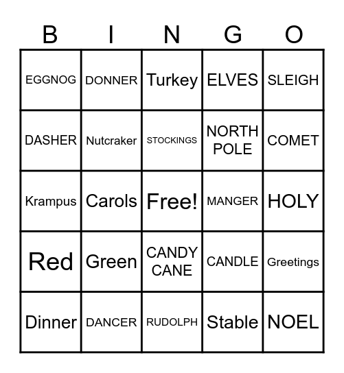 Simons' Christmas Bingo Card