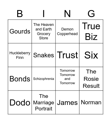 Book Ends Bingo Card