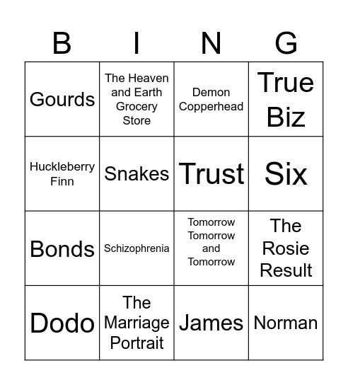 Book Ends Bingo Card