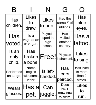 Human Bingo Card
