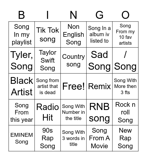 Spotify Bingo Card