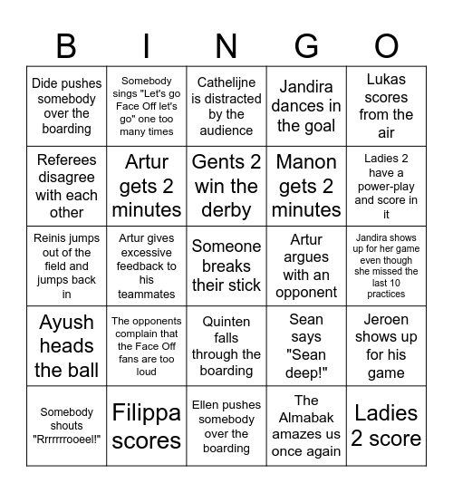 23/11/24 Face Off Homegameday Bingo! Bingo Card