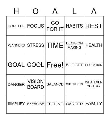 Ho'ala Bingo Card