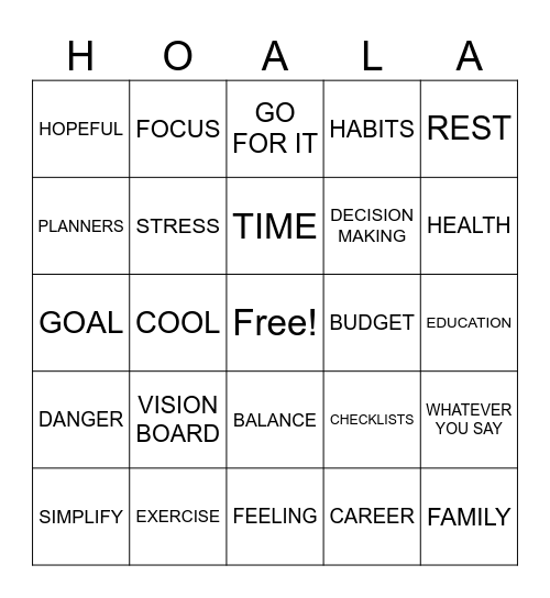 Ho'ala Bingo Card