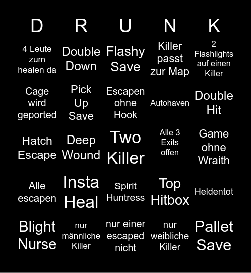 2v8 Drunk by Daylight Bingo Card