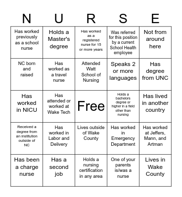 School Health Bingo Card