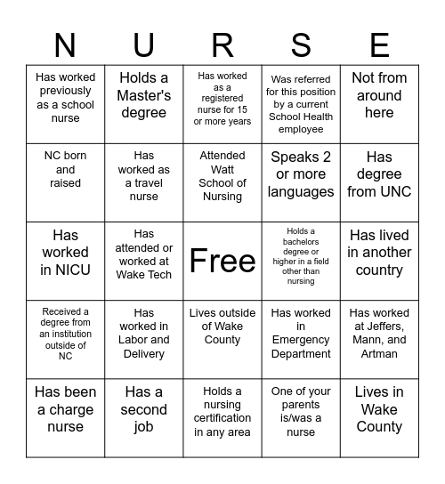 School Health Bingo Card