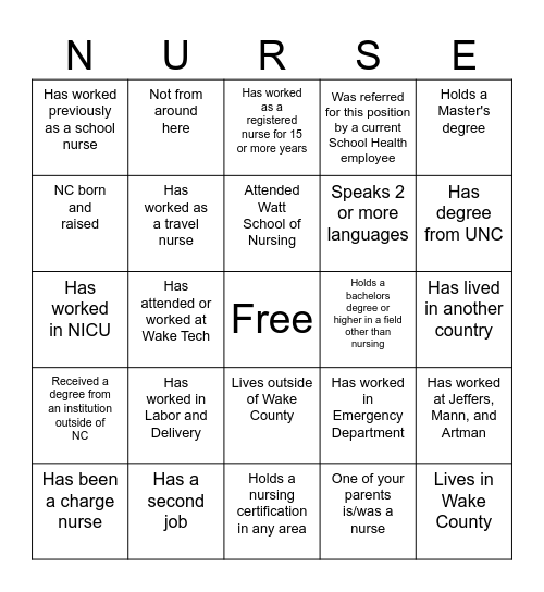 School Health Bingo Card