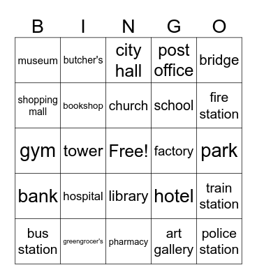 places in a city (eng) Bingo Card