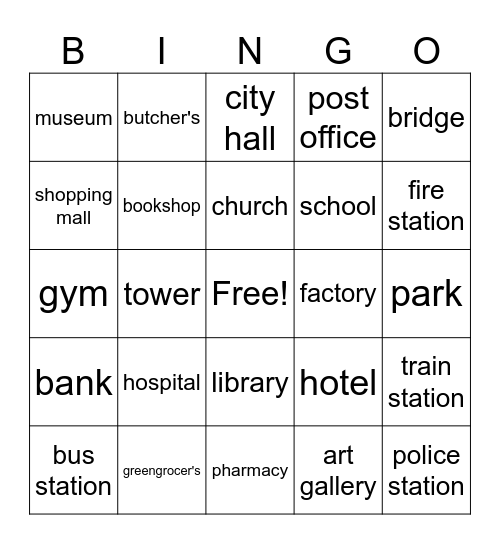 places in a city (eng) Bingo Card