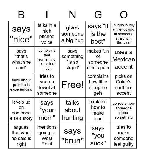 Jake Bingo Card