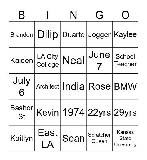 Rose & Dilip 50th Anniversary Bingo Card