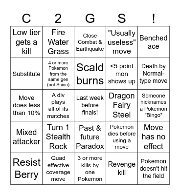 C2GS Draft League Season 5 Week 9 Bingo Card