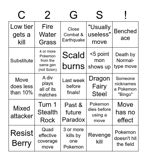 C2GS Draft League Season 5 Week 9 Bingo Card