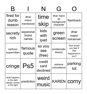 Dhar mann bingo Card