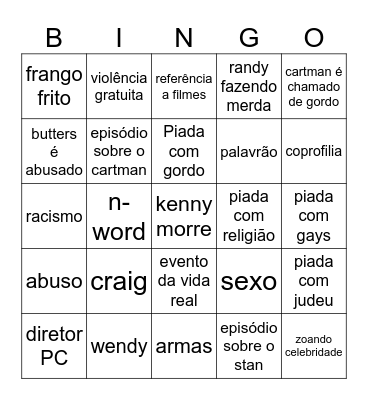 South park bingo Card