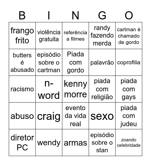 South park bingo Card