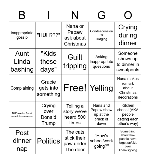 Thanksgiving Bingo Card