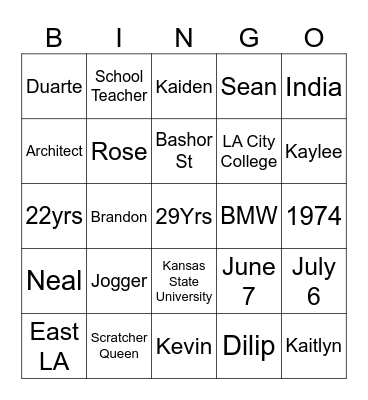 Rose & Dilip 50th Anniversary Bingo Card