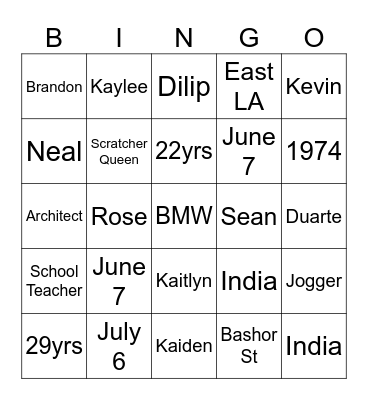 Rose & Dilip 50th Anniversary Bingo Card