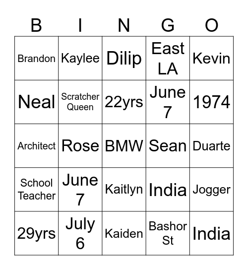 Rose & Dilip 50th Anniversary Bingo Card