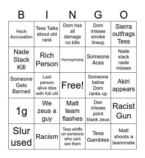 CS2 Bingo Card