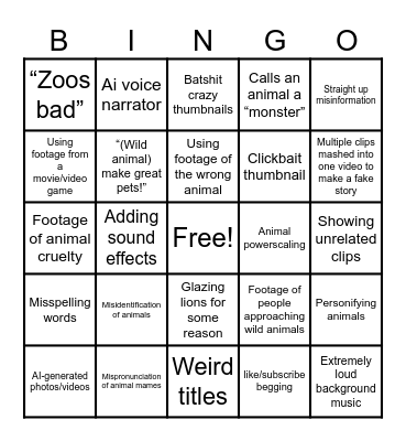 Terrible zoology videos Bingo Card