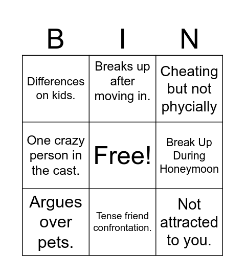 MAFS S18 Bingo Card